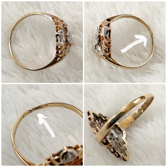 Vintage 14K Solid Gold Filigree Diamond Navette Ring Art Deco Revival Sz 4.75 - Picture 14 of 15